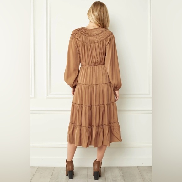Anthropologie Entro Long-Sleeved Tiered Midi Dress - Picture 3 of 15